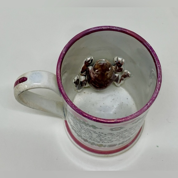 1850s Vtg Antique Crimean War Sunderland Pink Pearl Transfer Lustreware Frog Mug - Picture 6 of 16
